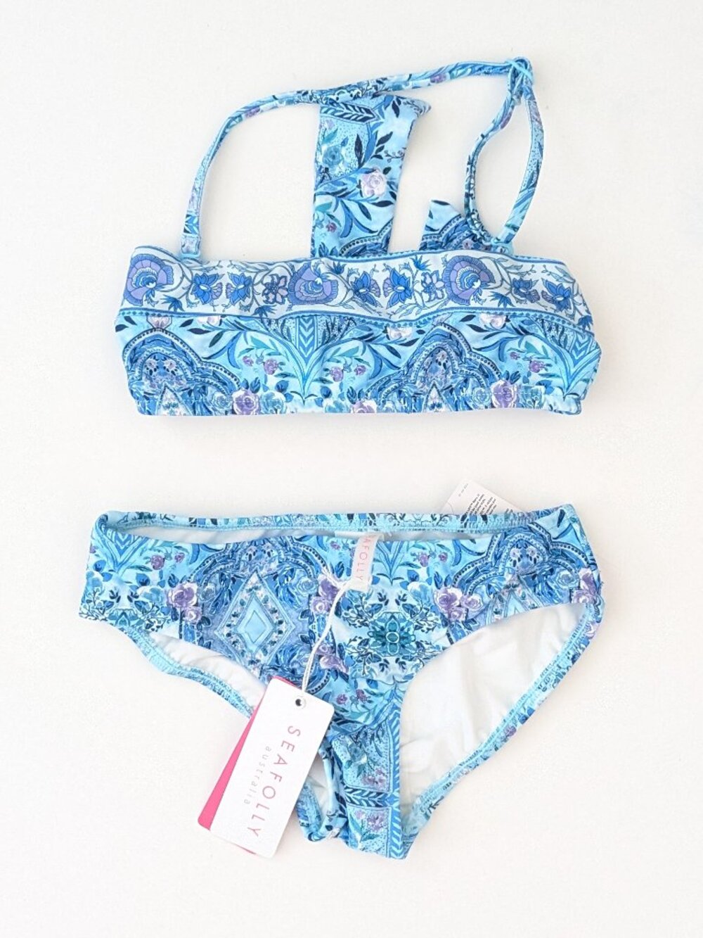 Seafolly Gypsy Dream Mini Tube Bikini Swim Set Aqua Sky Girls 6